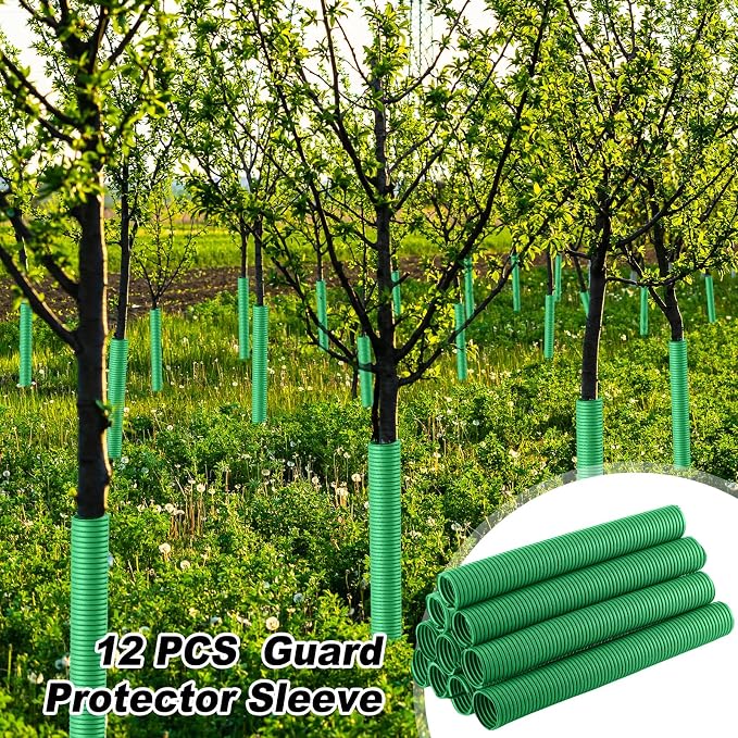 Nuenen 12 Pcs Corrugated Tree Guards, Long 15.75 Inch Diameter 1.96 Inch Pp Tree Trunk Protectors, Tree Bark Protector Tube Wraps for Saplings Plants Seedlings Deer Rabbit Cats Rodents Mowers (Green)