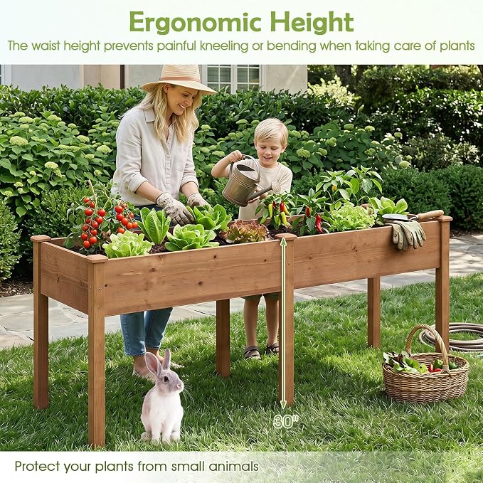 Giantex Raised Garden Bed, Elevated Wood Planter Box with Drain Hole, Gardening Planter Raised Bed for Planting Vegetables Flowers Succulents Herbs, 73" Lx23 Wx30 H