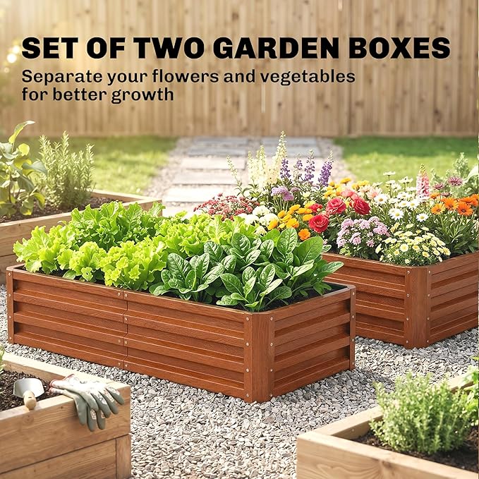Outsunny Galvanized Raised Garden Bed, 4' x 2' x 1' Metal Planter Box, for Growing Vegetables, Flowers, Herbs, Succulents, Brown