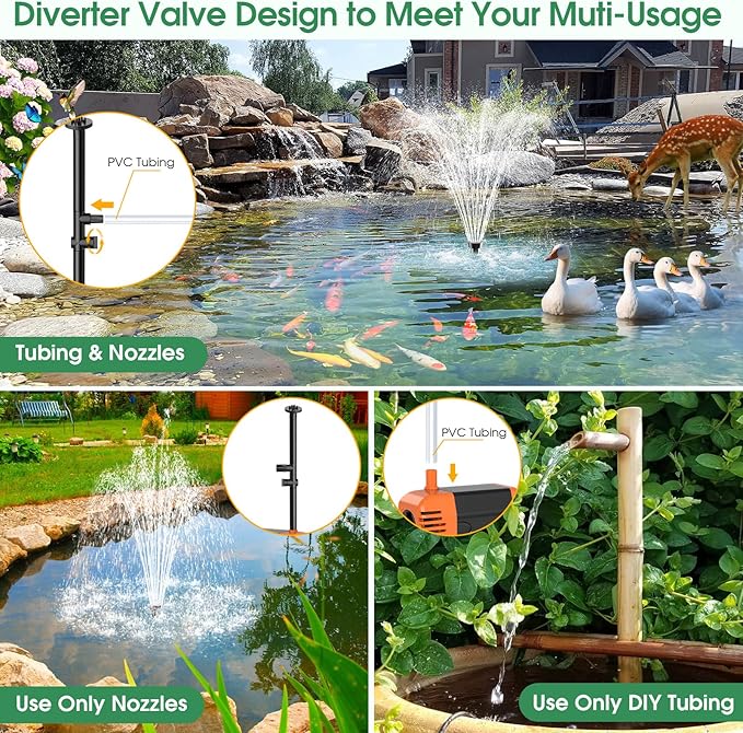 Antfraer 25W Solar Fountain Pump, Solar Water Pump 340GPH Flow Adjustable, Solar Pond Pump with 16.5Ft Cord & PVC Tubing for Pond Small Pond Garden Waterfall Backyard Hydroponics Water Features