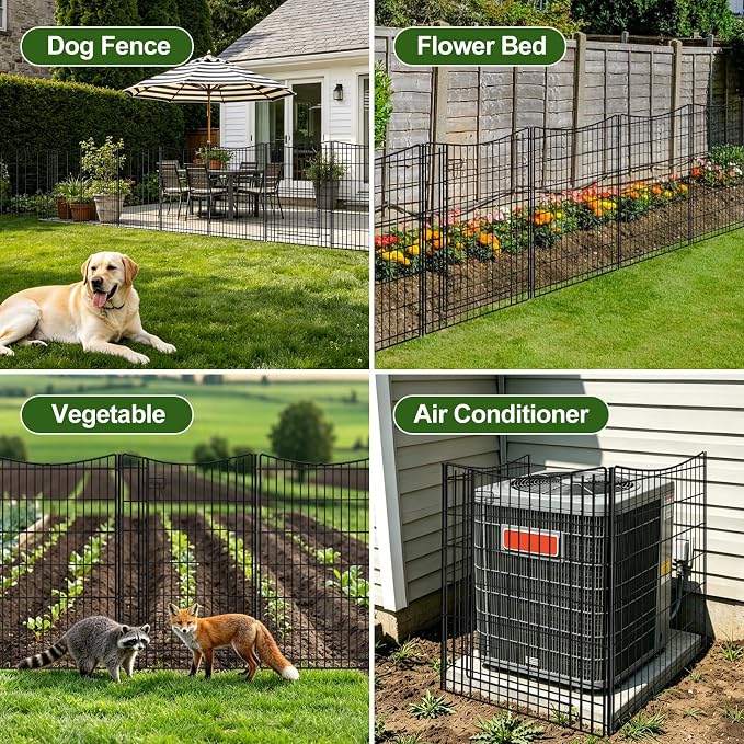 INJOPEXI Decorative Garden Fence 12 Panels 26ft(L)×42in(H) Metal Garden Fences with 11 Panels + 1 Gate, Animal Barrier Rabbit Fence Rustproof Wire Temporary Dog Fencing Outdoor for Backyard Lawn