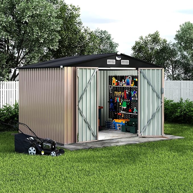 8X10 ft Outdoor Metal Storage Building, Storage Shed with Secure Lockable Door & Air Ventilation System, Premium Metal Tool Shed for Garden, Backyard, Patio, Ideal for Lawn Equipment & Tools