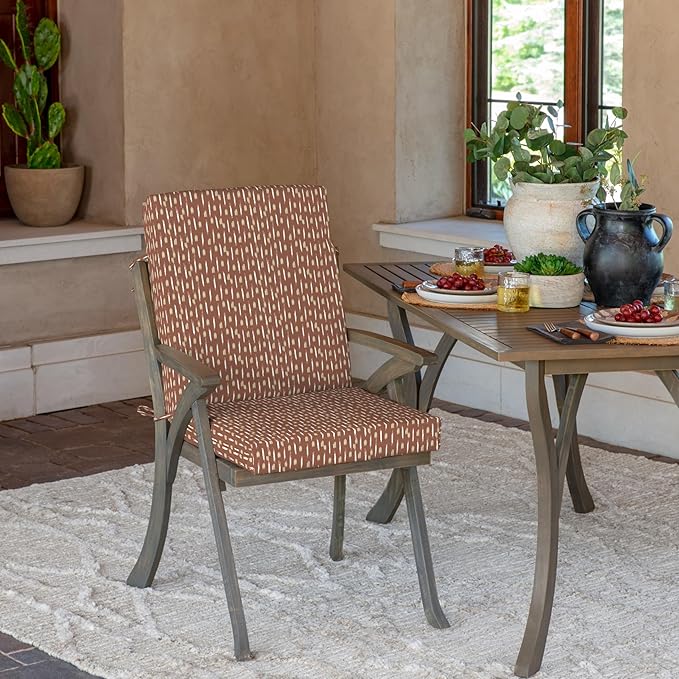 Arden 2-Pack Outdoor Patio Dining Chair Cushion, 20x44, Rain-Proof Seat Pad, Fade-Resistant Outdoor Cushion Rust Red Brushed Texture
