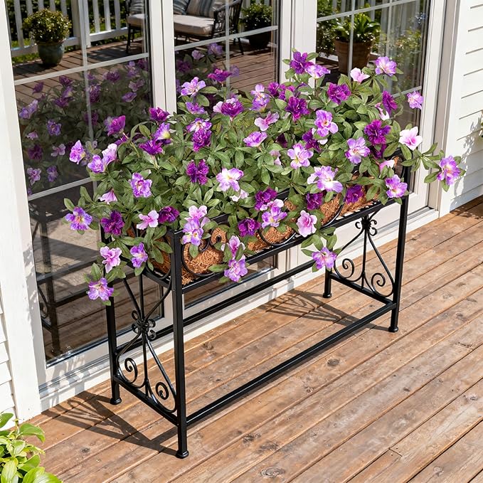 Ammyoo Artificial Fake Azalea Flowers for Outdoor Spring Decoration, Faux Silk Flower for Summer UV Resistant Look Real Plants for Garden Yard Porch Walkway Indoor Decor, 2PCS