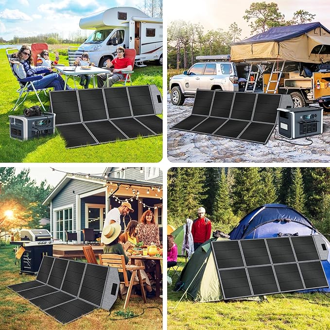 400W Portable Solar Panel, Camping Essentials Foldable Solar Panels Charger with Adjustable Kickstand IP65 Waterproof for Power Station Outdoor RV Camer Off Grid Hiking Emergency Power Backup