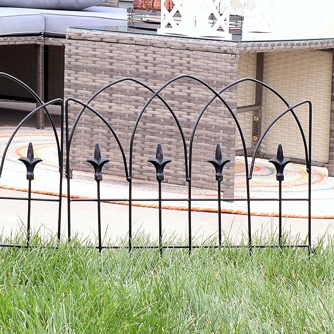 Sunnydaze Bayonne 8' Set of 5 Steel Decorative Garden Fence Panels - 19" W x 19" H Per Panel - Black
