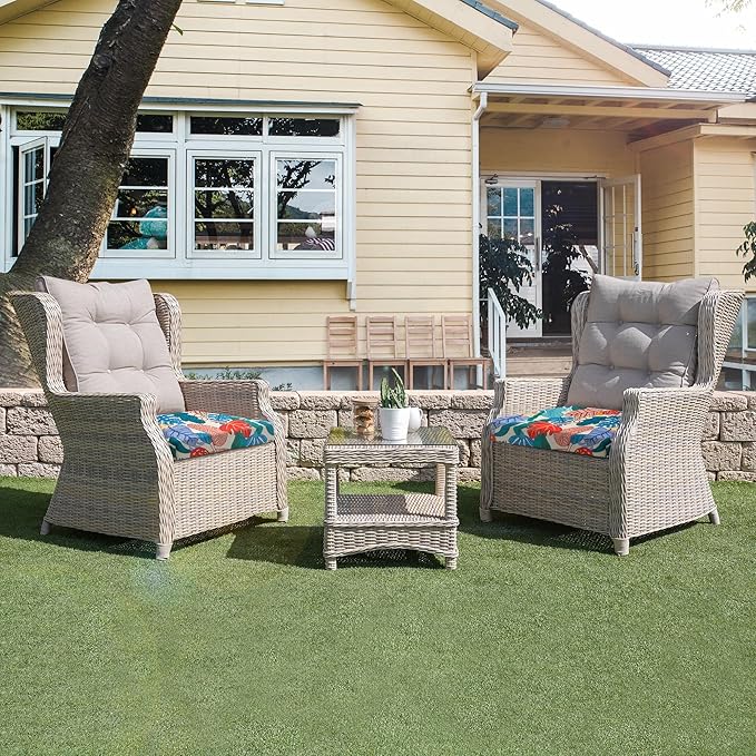UNIKOME Outdoor Chair Cushions Pack of 4, Water Resistant Patio Cushions with Ties, High Density Sponge Filling Square Corner Seat Cushions for Outdoor Furniture, 19"*19"*3", Palm Tropical