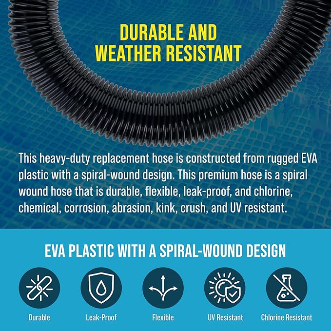 U.S. Pool Supply 6 Foot Heavy-Duty Above Ground Pool Hose, 1.5" - Black Replacement Filter Connecting Hose, Flexible Spiral Wound EVA - Compatible with Intex for Pool Filter Pumps - Skimmer Pump