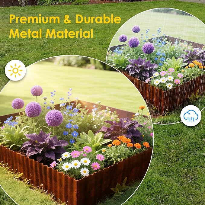 Vehipa Corrugated Landscape Edging, 6" x 60 Ft Metal Garden Edging for Lawn Landscaping, Sturdy Flower Bed Edging Border Garden Border for Landscaping, Garden Bed, Lawn (Rusty)
