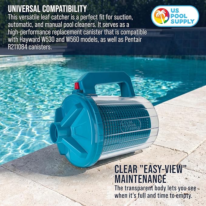 U.S. Pool Supply Pool Leaf Canister - Heavy Duty Inline Pool Leaf Catcher, 3-in-1 Filtration (3 Filters, Basket, Mesh Bag & Micro-Cartridge) - Fits 1.5" Hoses, Catch Leaves, Inground Vacuum Cleaner