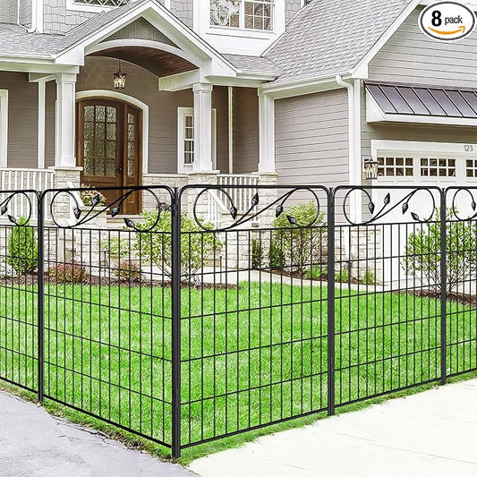 Decorative Black Garden Fence 36in(H) X18.6ft(L) 8 Panels Leaf Metal Wire Border Fence for Landscape Patio Flower Bed Garden Fencing for Yard Panel Animal Barrier for Dogs