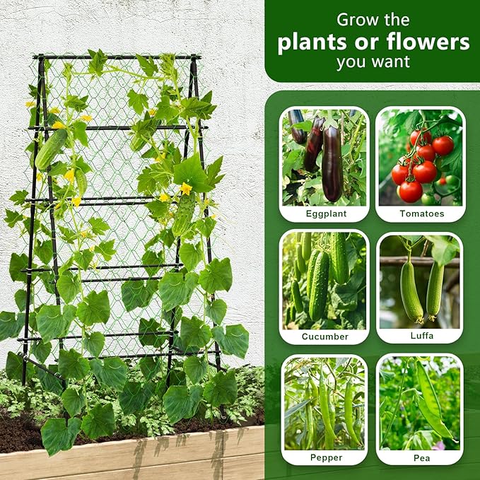 AlisisFores Garden Trellis for Climbing Plants, A-Shape Garden Plant Support Frame for Raised Bed Vegetables, Provides Support for Beans, Tomatoes and Cucumber, Black