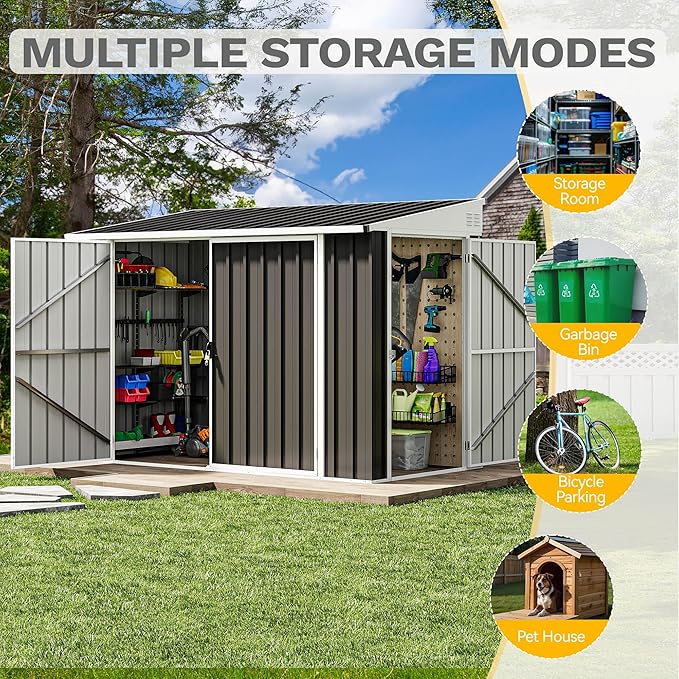 DWVO 7' x 4' Outdoor Storage Shed, Large Metal Tool Sheds, Heavy Duty Storage House with 3 Lockable Doors & Air Vent for Backyard Patio Lawn to Store Bikes, Tools, Lawnmowers, Dark Gray