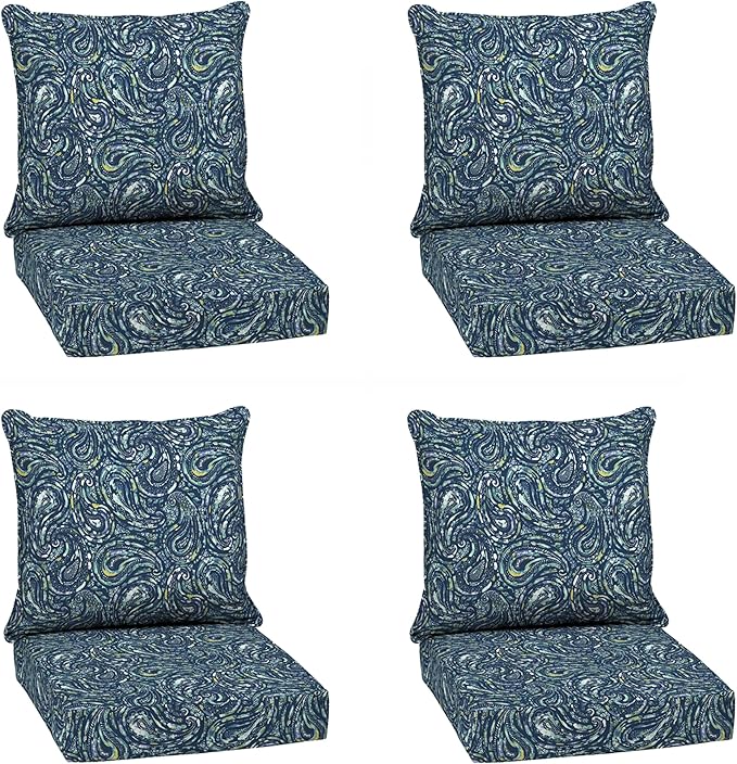Arden earthFIBER Outdoor Deep Seat Cushion Set (4-Pack), 24 in x 24 in, Weather-Proof, Rain-Proof, Fade Resistant Patio Cushion for Chair, Sofa, and Couch Denim Alair