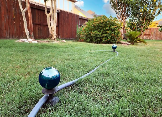 Lulu Decor, Garden Blue Gazing Ball Hose Guide, Set of 2. Strong and Decorative Hose Guide that Protects Your Plants and Provides Elegance to Your Garden.