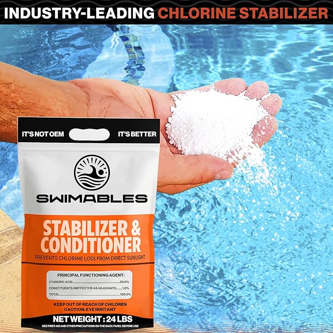 Swimables 24-Pounds Premium Pool Stabilizer & Conditioner, Max Strength Cyanuric Acid for Pools, Spa & Salt Water – Reduces Chlorine Loss, Ideal for Swimming & Hot Tubs