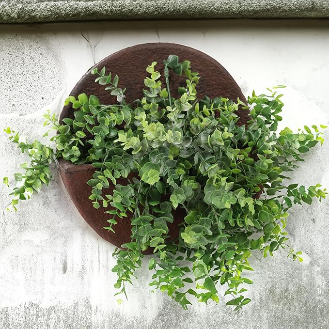 Sunnydaze 12" Round Wall Planter - Polyresin Wall-Hanging Flower Pot for Indoor or Outdoor - Dark Brown - Set of 4