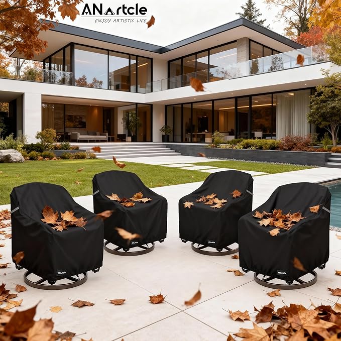 ANartcle Swivel Patio Chair Cover 4 Pack,600D Waterproof Heavy Duty Outdoor Chair Cover(33 W x 35 D x 36 H inches),Patio Furniture Covers,Outdoor Furniture Covers Waterproof,Black