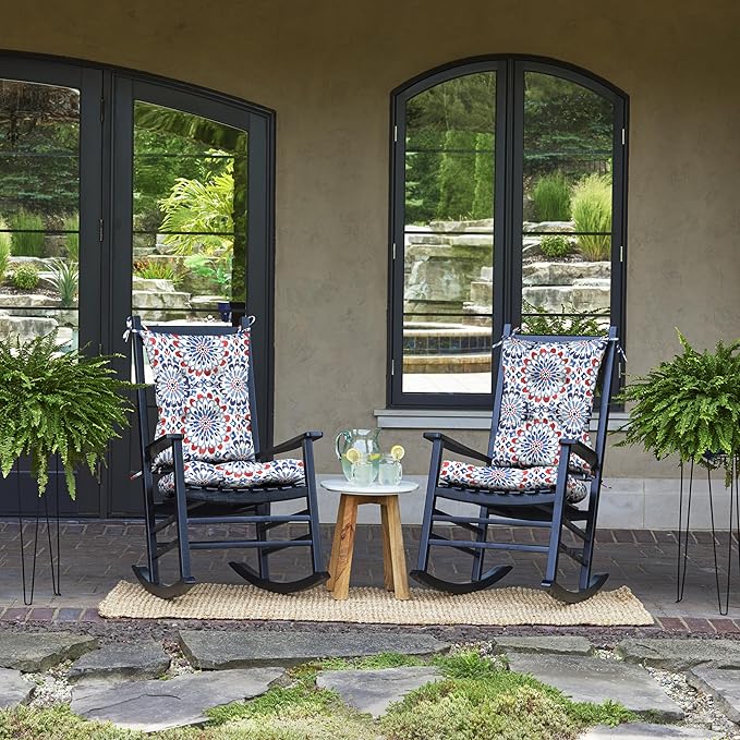 Arden Plush Indoor/Outdoor Rocking Chair Cushion Set, 18 x 20, Water Repellent, Fade Resistant, Tufted Cushion for Rocking Chairs Clark Blue