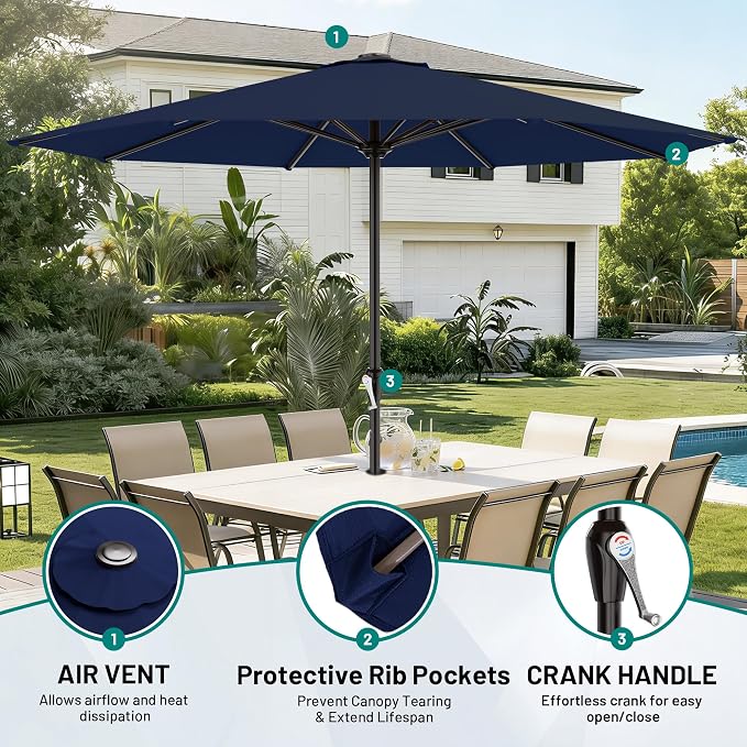 AreShark 12 FT Patio Umbrella for Outdoor, Outdoor Table Umbrella with Push Button Tilt and Crank, Outdoor Patio Umbrellas with 8 Sturdy Ribs, Patio Umbrellas for Market, Garden, Pool (Navy)