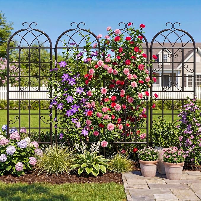 2 Pack 71x20in Garden Trellises, Butterfly Black Metal Coated Rustproof Trellis for Climbing Plants Outdoor, Roses, Vegetables, Vines, Cucumbers