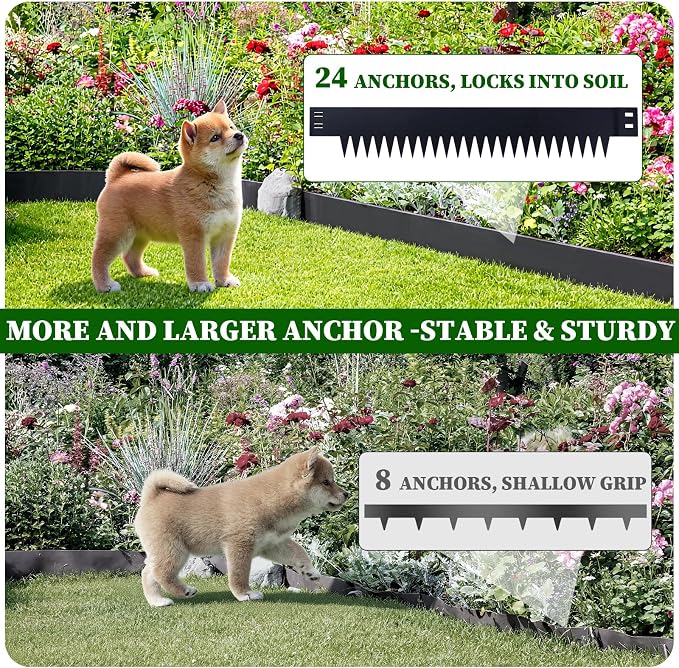 No Dig Landscape Edging 33 FT - Heavy Duty Flexible Metal Garden Border, 6" Tall x 40" Long Galvanized Steel Lawn Edging with 10 Anchoring Pins for Flower Beds, Yard, Pathway, Mulch Barrier (10-Pack)