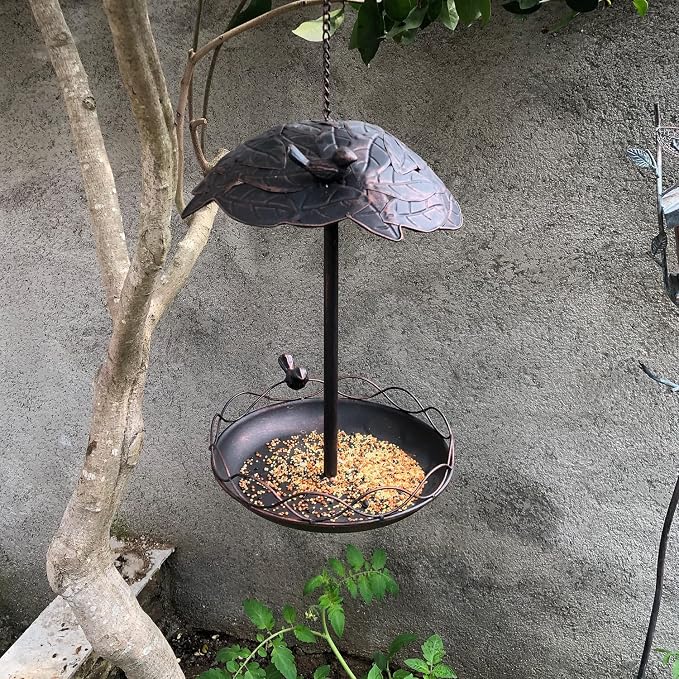 Jemeni Metal Bird Feeders for Outdoors Hanging, Bronze | Heavy Duty Decorative Bird Feeder Tray for Outside