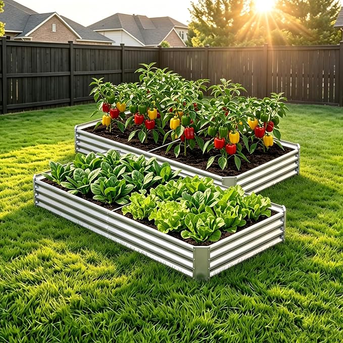 6x3x1ft(2 Pack) Galvanized Raised Garden Bed,Outdoor Planter Box Metal Patio Kit Planting Bed for Vegetables,Flowers, Silver