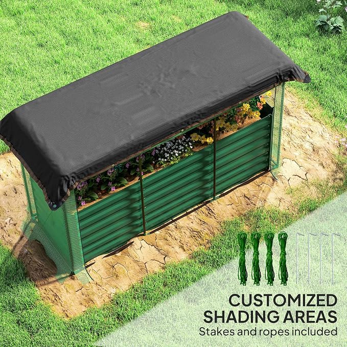 Outsunny 5.9 x 2 x 1.9 ft Galvanized Raised Garden Bed with Crop Cage Plant Protection Net and Shade Cloth Roof, Metal Planter Box with Cover for Vegetables, Flowers, Herbs, Green