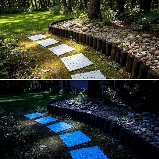 6 Pcs 11.8 Inch Glow in The Dark Stepping Stones for Garden Walkway Square Garden Pebble Floor Tiles Luminous Resin Pavers Stones in Blue Landscaping Rocks for Lawn Backyard Decor