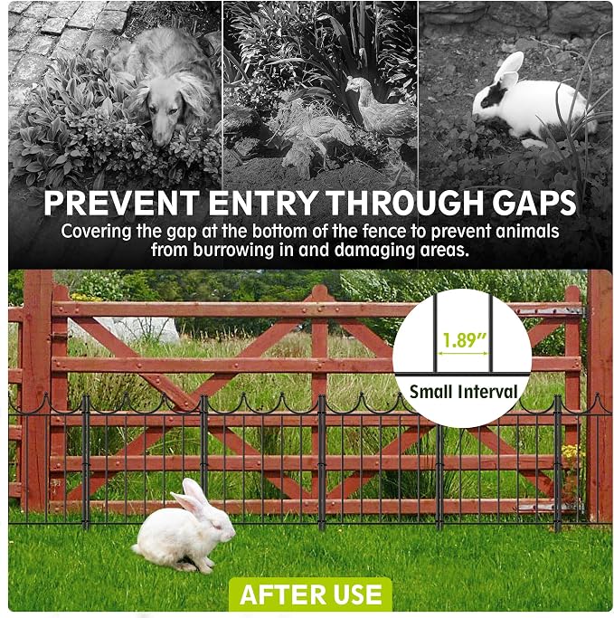 Decorative Garden Fence, 24in(H)×10.4ft(L), 10 Pack | No Dig Animal Barrier, For Dog & Rabbits, Flower Bed Border, Yard & Patio Landscaping