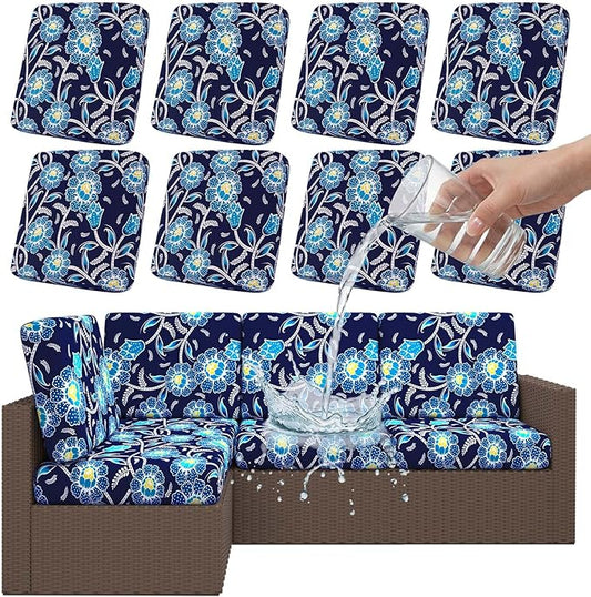 Smiry Waterproof Patio Cushion Covers, Stretch Outdoor Couch Slipcovers Replacement Washable Furniture Protector Sofa Chair Seat Cover for Dogs and Pets (8 Pcs, Midnight Blue)
