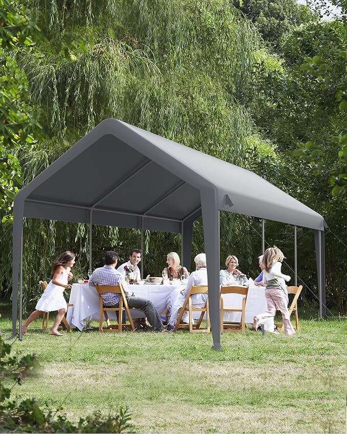 Waterproof & UV Resistant Carport Replacement Top Cover, Heavy-Duty 20 x 10 x 11 ft Windproof Garage Shelter Tarp, Yellow – Roof Canopy Only, Frame Excluded