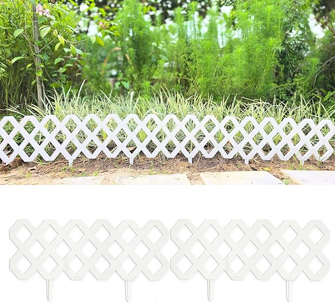 LaLaGreen Decorative Garden Edging Border (23 Inch, 10 Pack) White Plastic Fence Panels for Flower Beds Lawn Landscaping, Small Fencing Barrier Patio Paths Trees Rings Outdoor Yard Modern Style Decor