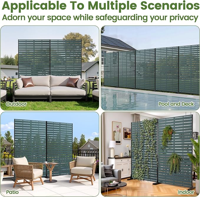 Outdoor Privacy Screen 60" H HDPE Decorative Freestanding Privacy Panel, Sandblasting Louvered Privacy Screens with Stand, Weather-Resistant Panel for Patio, Balcony, Backyard(5 Panels)