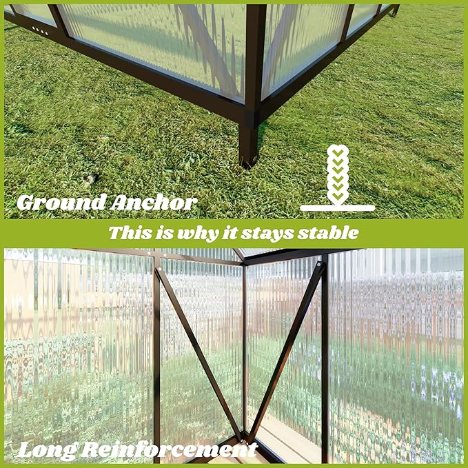 6 x 4 FT Greenhouse for Outdoors, Polycarbonate Greenhouse with Quick Setup Structure and Roof Vent, Aluminum Large Walk-in Green House for Outside Garden Backyard, Charcoal Black