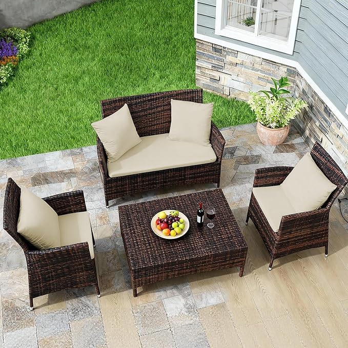 Waterproof 3-Piece Patio Sofa Cushion Cover Set - Replacement Covers for Outdoor Wicker Furniture, Bench & Seat Cushions with 4pcs Throw Pillow Cover