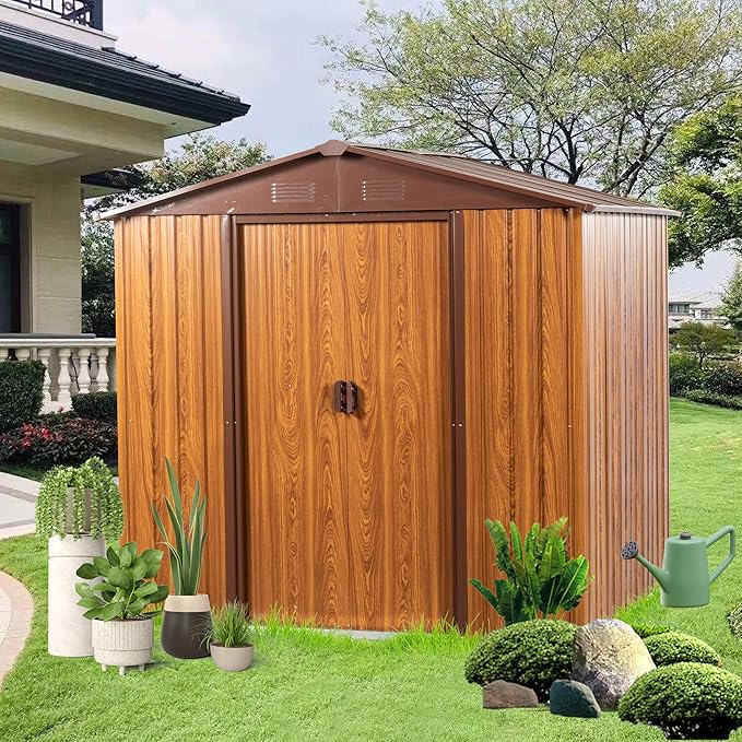 KEIKI 6x6 FT Outdoor Metal Storage Shed with Peaked Roof,Vents and Lockable Door for Garden Yard Lawn