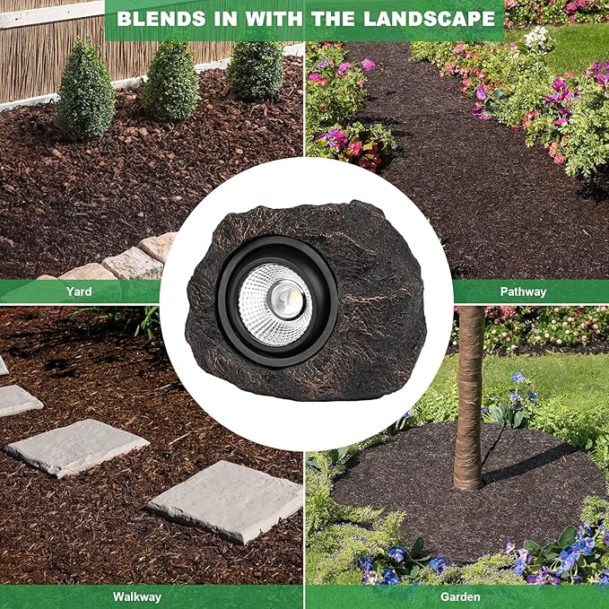 Solar Rock Lights Outdoor, IP65 Waterproof LED Solar Spotlights, Realistic Stone Garden Lights with Adjustable Angle & Auto On/Off, Solar Landscape Pathway Lights for Yard, Walkway, Patio (2 Pack)