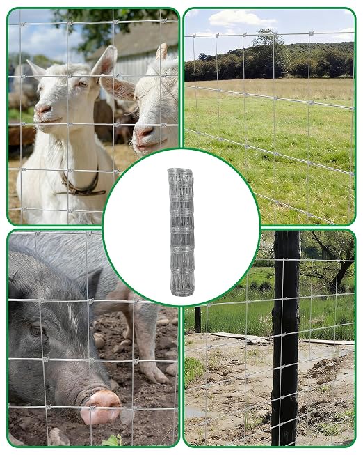 Cattle Fence 4Ft x 328, 13 Gauge Galvanized Wire Fencing, Hinge Knot Woven Wire Fence, Livestock Fencing for Cattle Goats Sheep Hog, Heavy Duty Durable Metal Field Fence for Pasture Yard Garden