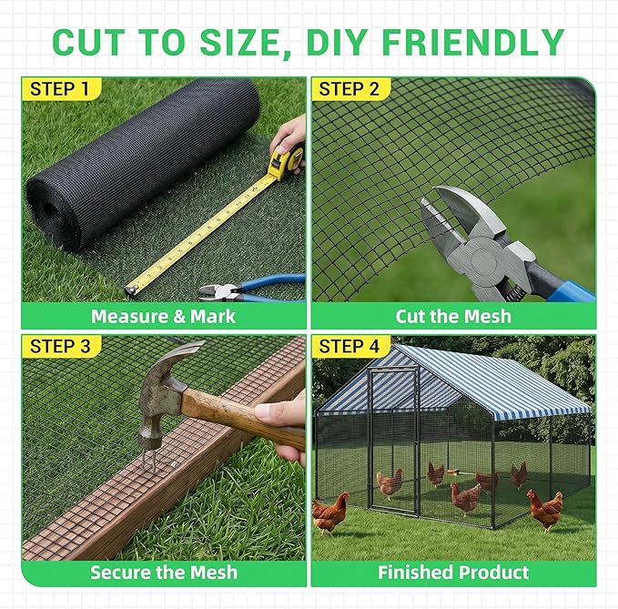 Land guard 48 inch×100 ft Black Vinyl Coated Hardware Cloth, 19 Gauge 1/2 inch Black PVC Hardware Cloth, Welded Wire Fence Supports Poultry Netting Cage Fence…………