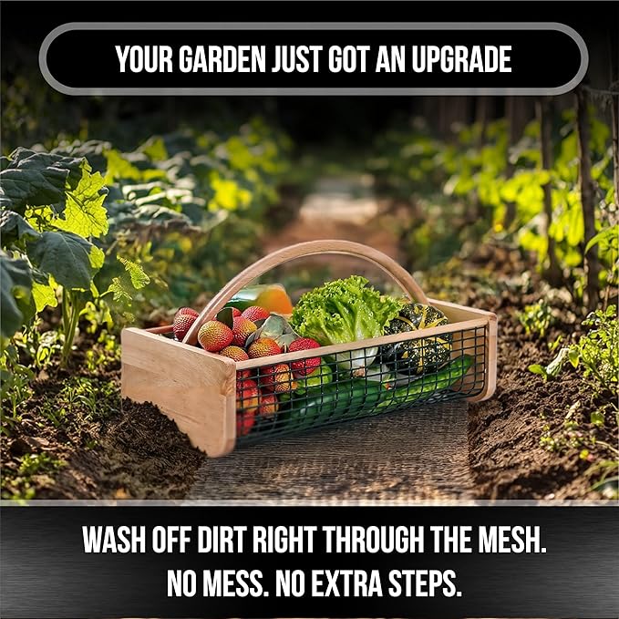 Garden Hod Harvest Basket - Durable Wooden Gardening Supply for Flowers, Vegetables, and Fruits - Handcrafted in Maine, USA – 16 x 9 Inches, 8 Quart Capacity