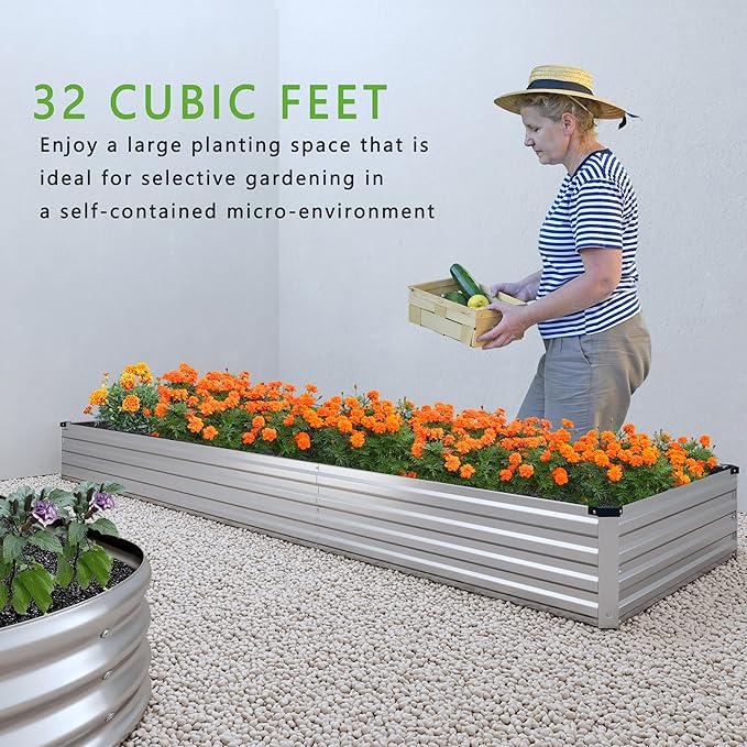 DIIYIV 2PCS Galvanized Raised Garden Bed Kit,Vegetable Boxes-Rectangle Metal Flower Box,Large Planter Raised Beds Outdoor Garden for Planting,Fruit,Herb-Silver