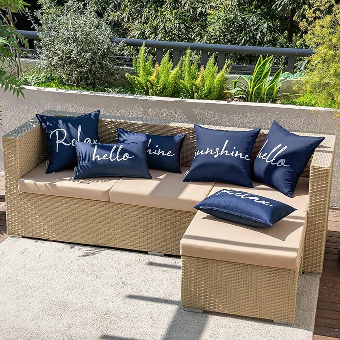 MIULEE Outdoor Waterproof Throw Pillow Covers Set of 2 Relax Decorative Outdoor Rectangular Pillowcases for Chair Patio Garden Couch Tent Balcony Sofa Navy Blue 12x20 Inch