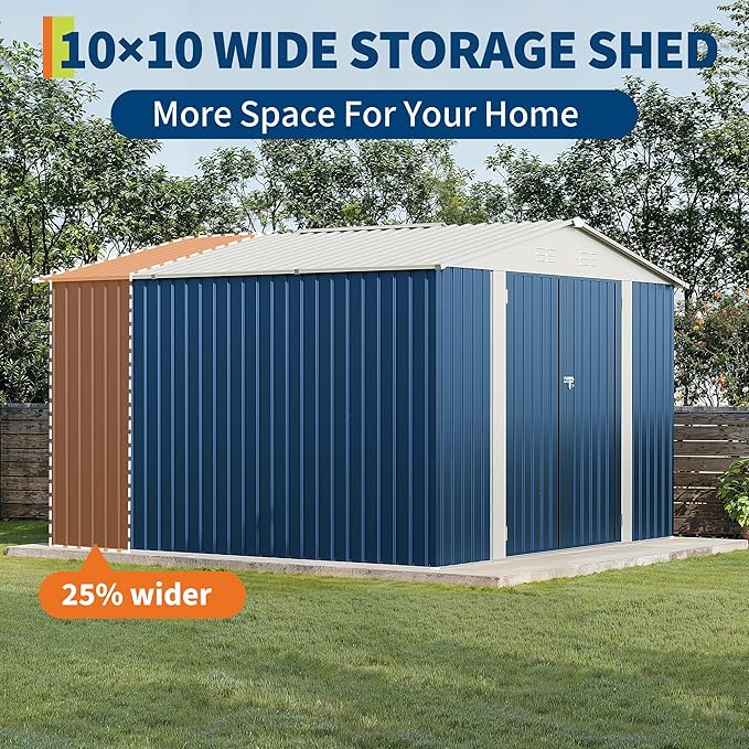 Garvee 10 X 10 FT Outdoor Storage Shed,Metal Garden Sheds&Outdoor Storage Clearance, Large Outdoor Storage Shed for Tools, Lawn Equipment, Garden Supplies - All Weather Lockable Metal Shed