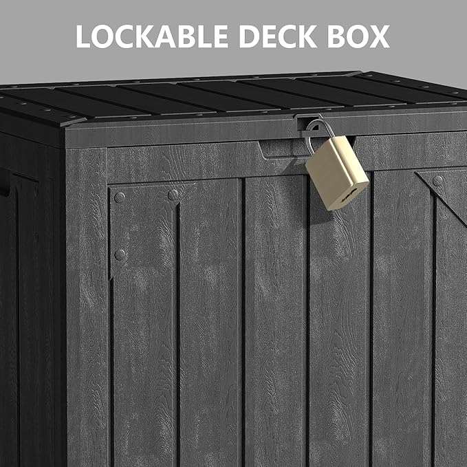 Outdoor Storage Deck Box Waterproof,30 Gallon Lockable Patio Package Delivery Bin as Seat, Resin Storage Container Bench for Furniture Cushions, Pool Accessories, Garden Tools, Black
