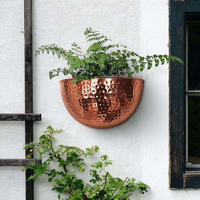 Allegorie Metal Wall Planter | Indoor or Outdoor Hanging Plant Pot | Farmhouse Decor & Boho Kitchen Decoration for Herbs & Succulents and Living Wall 12x7 (Copper)
