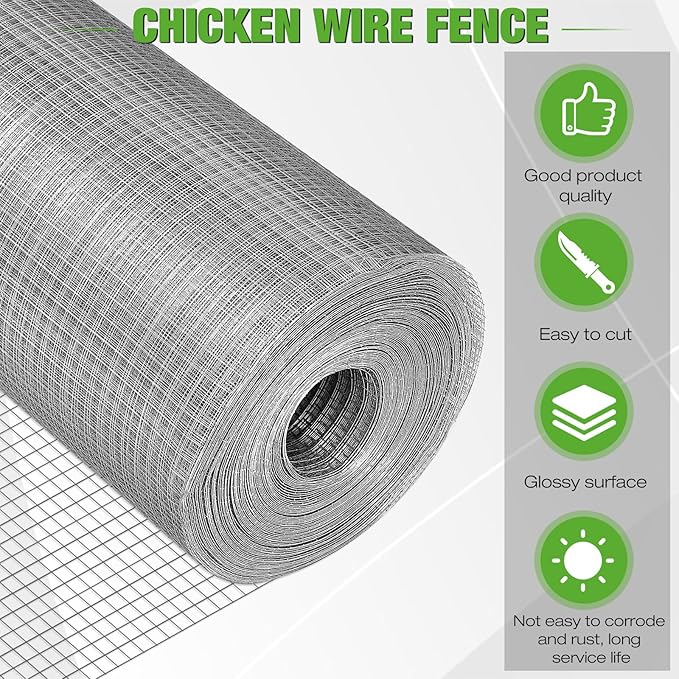 Tatuo Hardware Cloth 1/2 Inch 48in x 200ft Hot Dip Galvanized After Welded Cage Mesh Rolls 21 Gauge Metal Chicken Wire Mesh Roll Wire Fencing Poultry Netting for Raised Garden Rodent Animals