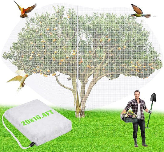 20 x 16.4 ft Large Fruit Tree Netting for Protecting Fruit from Squirrels Birds Bug Deer & Rat Garden Mesh Netting with Zipper and Drawstring for Blueberry Peach Apple Garden Bushes