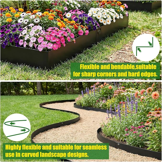 20ft. Metal Landscape Edging, Black Galvanized Steel Landscape Edging with a Pair of Gloves, Bendable Hammer-in Metal Lawn Edging for Fence and Flower Beds (6 Pack, 40 x 8 inches)